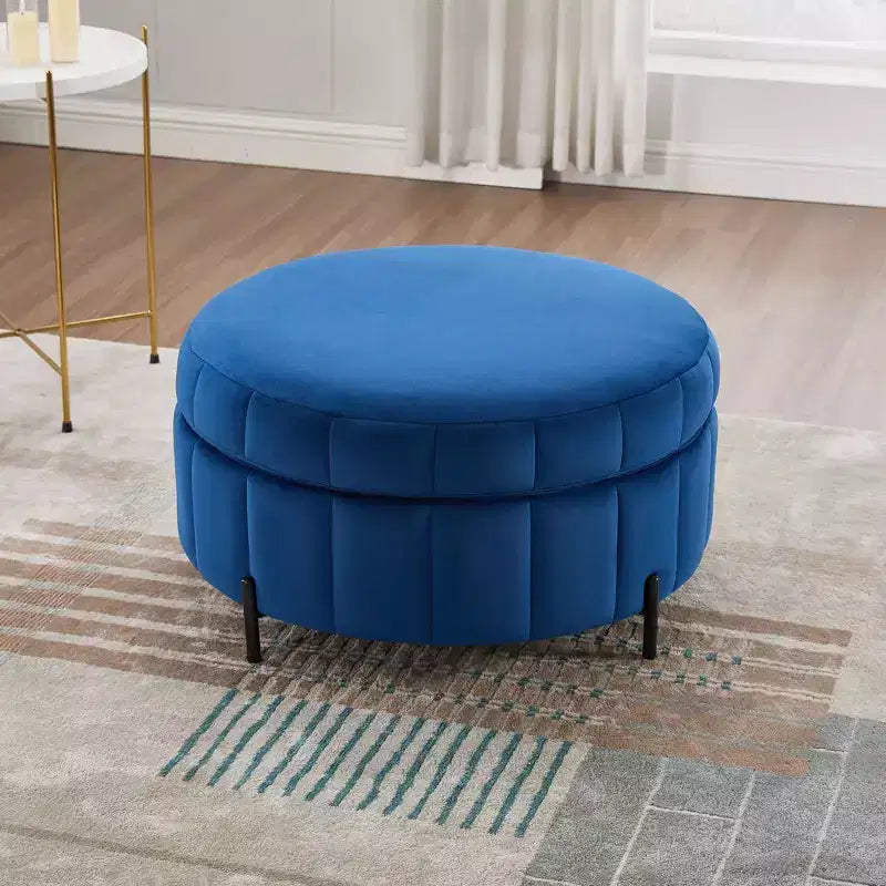 Pouf rond de rangement en velours de 31,5" avec couvercle réversible, repose-pieds de table basse, 125 kg