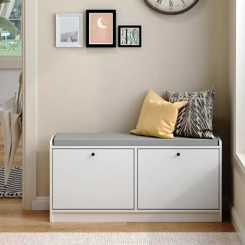 Banc à chaussures rembourré pour entrée, banc ottoman en bois de 100 cm, blanc