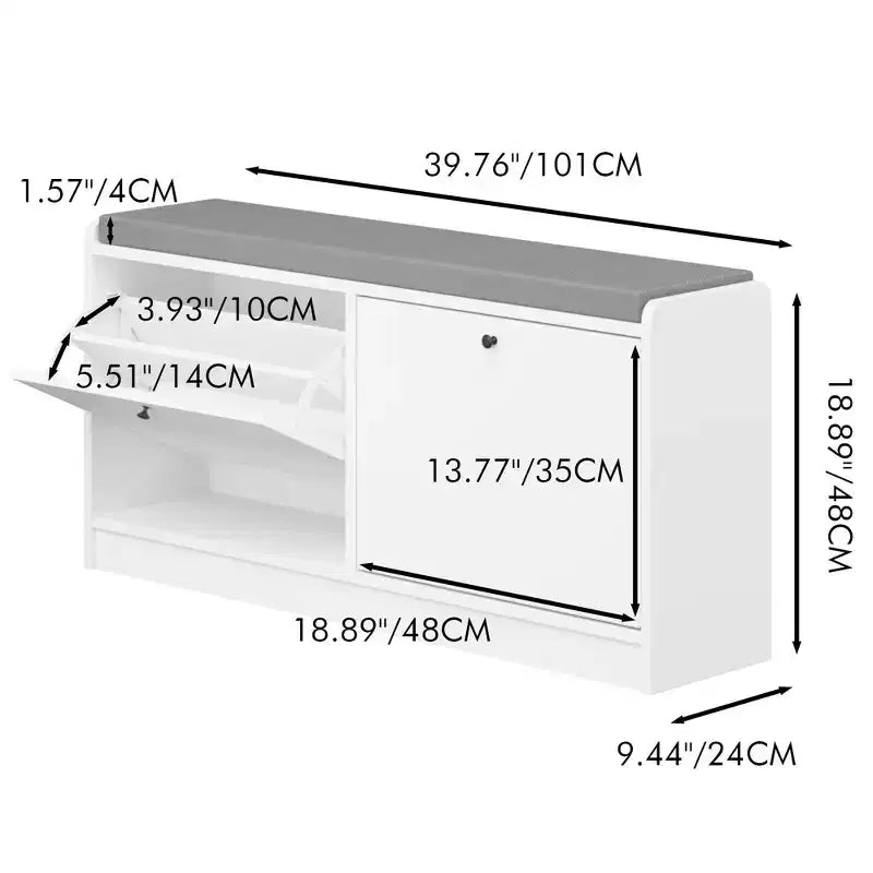 Banc à chaussures rembourré pour entrée, banc ottoman en bois de 100 cm, blanc