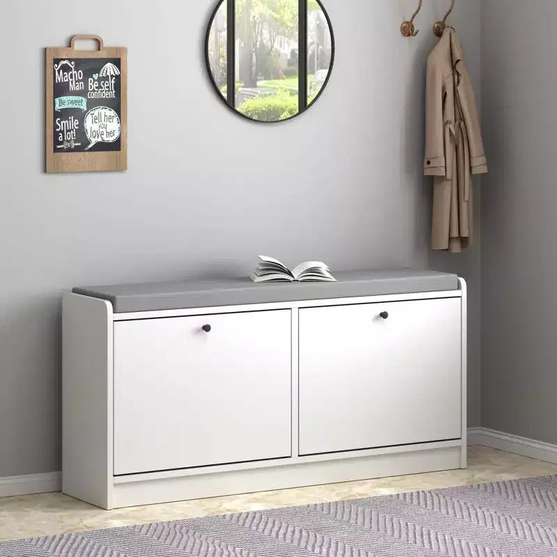 Banc à chaussures rembourré pour entrée, banc ottoman en bois de 100 cm, blanc