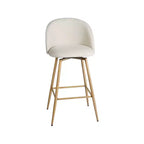 HomeRoots Set of Two 27 Beige and Oak Fabric and Metal Counter Height Swivel Bar Chairs