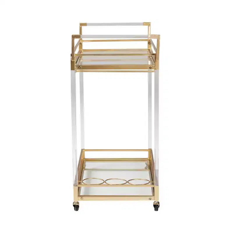 Desserte de bar en métal et verre avec cadre doré, chariot de service roulant pour salon