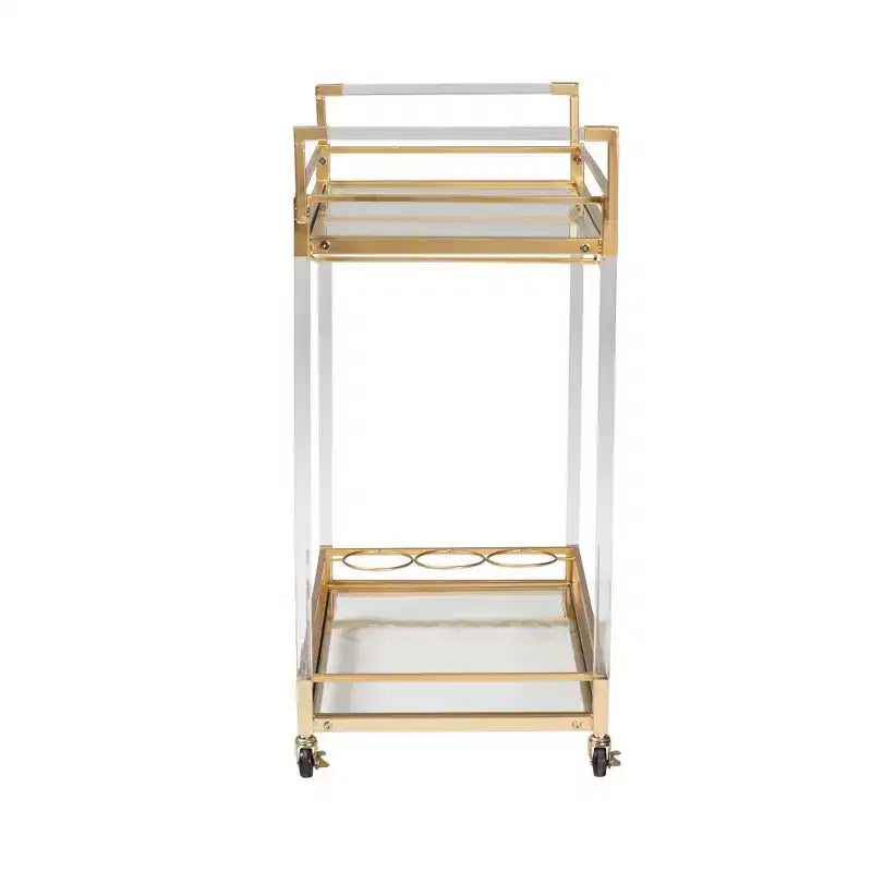 Desserte de bar en métal et verre avec cadre doré, chariot de service roulant pour salon