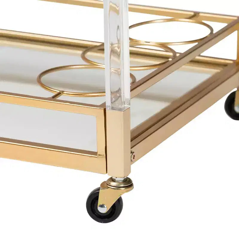 Desserte de bar en métal et verre avec cadre doré, chariot de service roulant pour salon