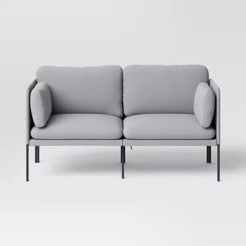 Causeuse grise rembourrée, canapé compact à 2 places pour salon ou chambre à coucher