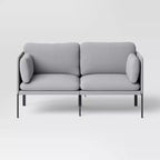 Causeuse grise rembourrée, canapé compact à 2 places pour salon ou chambre à coucher