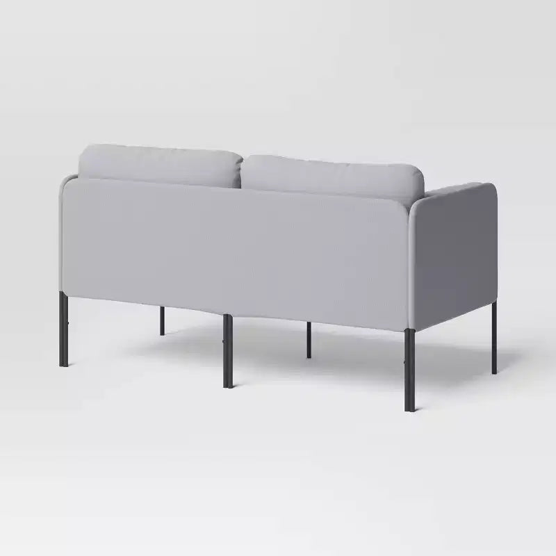 Causeuse grise rembourrée, canapé compact à 2 places pour salon ou chambre à coucher