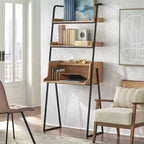 Bureau avec étagères de rangement, naturel et noir