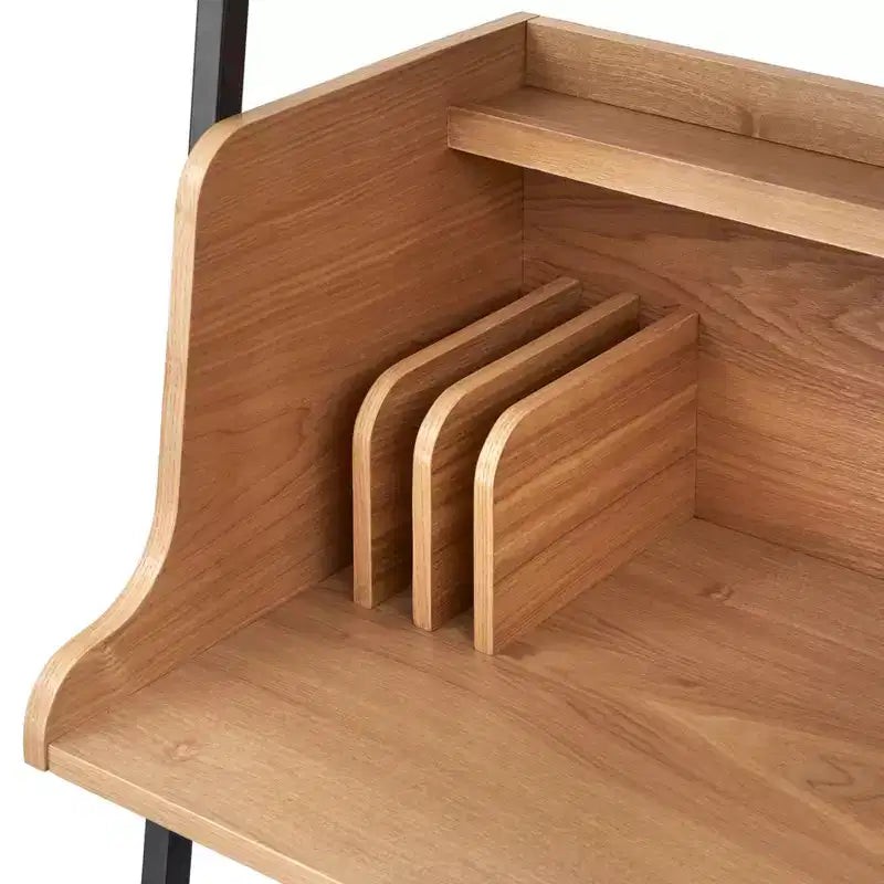Bureau avec étagères de rangement, naturel et noir