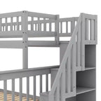 Lit superposé jumeau sur grand lit avec escalier et rangement