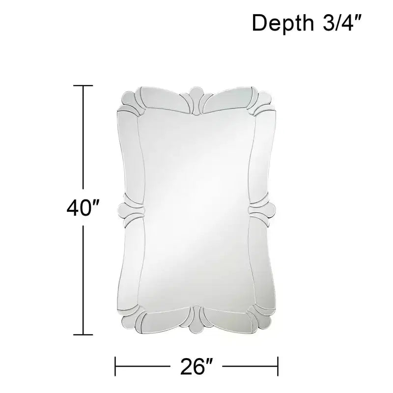 Miroir mural de courtoisie rectangulaire, bord biseauté, cadre en verre floral, 66 cm de large