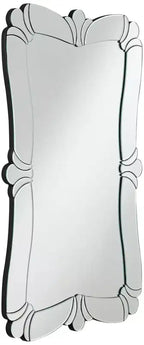 Miroir mural de courtoisie rectangulaire, bord biseauté, cadre en verre floral, 66 cm de large