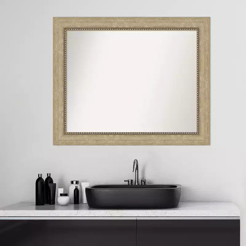 Miroir mural de salle de bain 28x22" Champagne, encadré, sans biseau, fixation murale, vertical et horizontal