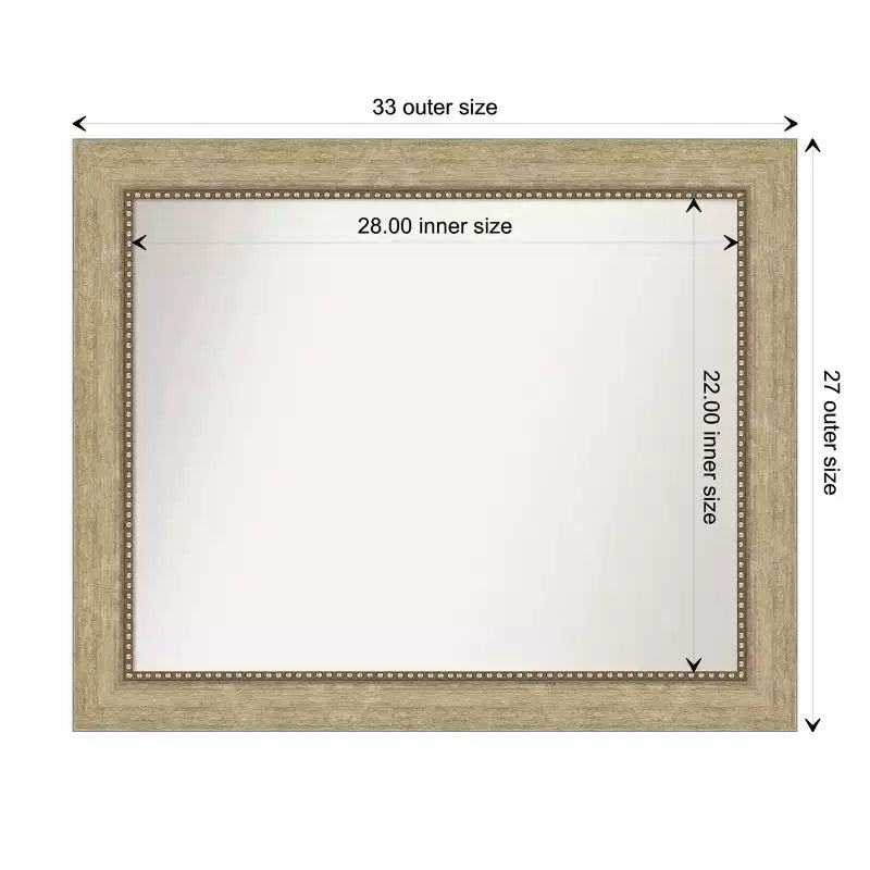 Miroir mural de salle de bain 28x22" Champagne, encadré, sans biseau, fixation murale, vertical et horizontal