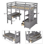 Lit mezzanine avec bureau intégré, étagères de rangement et tiroirs
