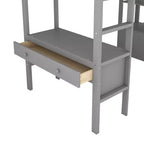 Lit mezzanine avec bureau intégré, étagères de rangement et tiroirs