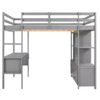 Lit mezzanine avec bureau intégré, étagères de rangement et tiroirs