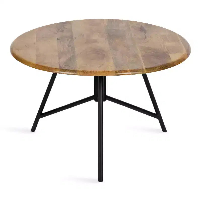 Table basse ronde en bois, finition naturelle, style moderne du milieu du siècle