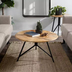 Table basse ronde en bois, finition naturelle, style moderne du milieu du siècle