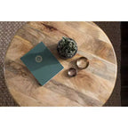 Table basse ronde en bois, finition naturelle, style moderne du milieu du siècle