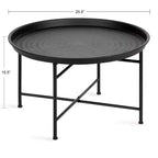 Table basse ronde en métal avec piètement géométrique, doré et blanc