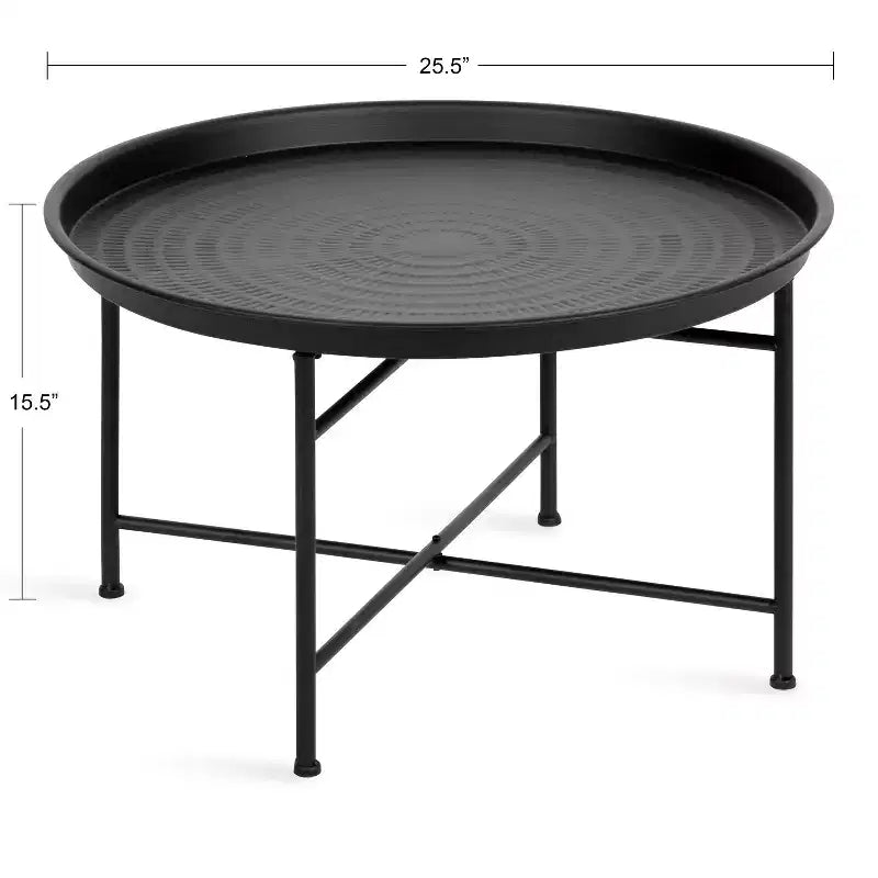 Table basse ronde en métal avec piètement géométrique, doré et blanc