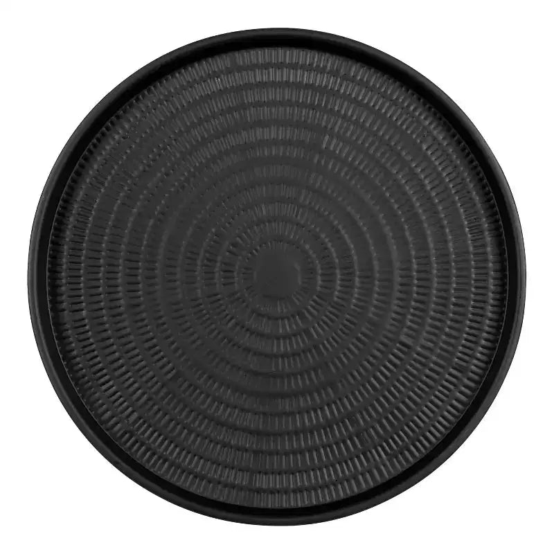 Table basse ronde en métal avec piètement géométrique, doré et blanc