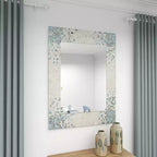 Miroir mural mosaïque fait main en nacre – Coins bleus, crème