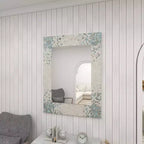 Miroir mural mosaïque fait main en nacre – Coins bleus, crème