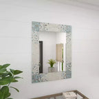 Miroir mural mosaïque fait main en nacre – Coins bleus, crème