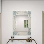 Miroir mural mosaïque fait main en nacre – Coins bleus, crème