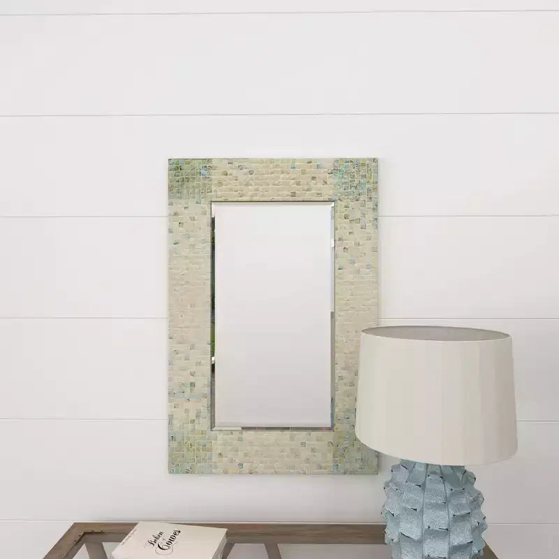 Miroir mural mosaïque fait main en nacre – Coins bleus, crème