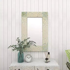 Miroir mural mosaïque fait main en nacre – Coins bleus, crème