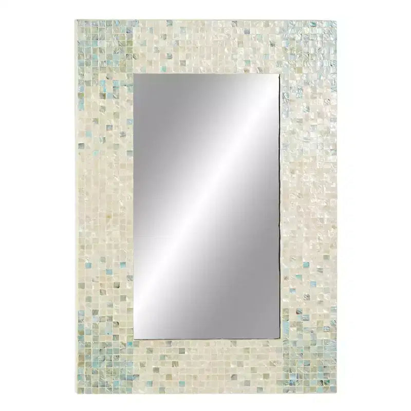 Miroir mural mosaïque fait main en nacre – Coins bleus, crème
