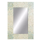Miroir mural mosaïque fait main en nacre – Coins bleus, crème