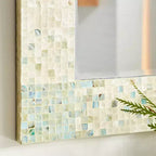 Miroir mural mosaïque fait main en nacre – Coins bleus, crème