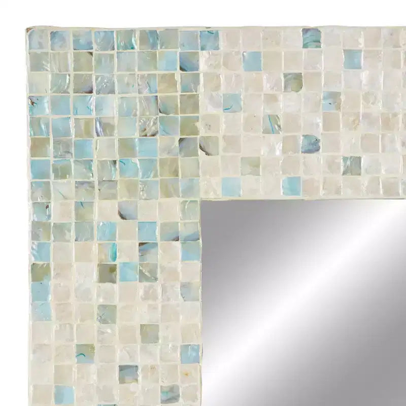 Miroir mural mosaïque fait main en nacre – Coins bleus, crème