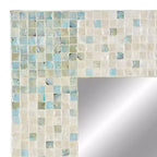 Miroir mural mosaïque fait main en nacre – Coins bleus, crème