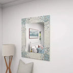 Miroir mural mosaïque fait main en nacre – Coins bleus, crème