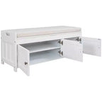 Banc de rangement avec 3 portes persiennes, coussin amovible et rangement dissimulé