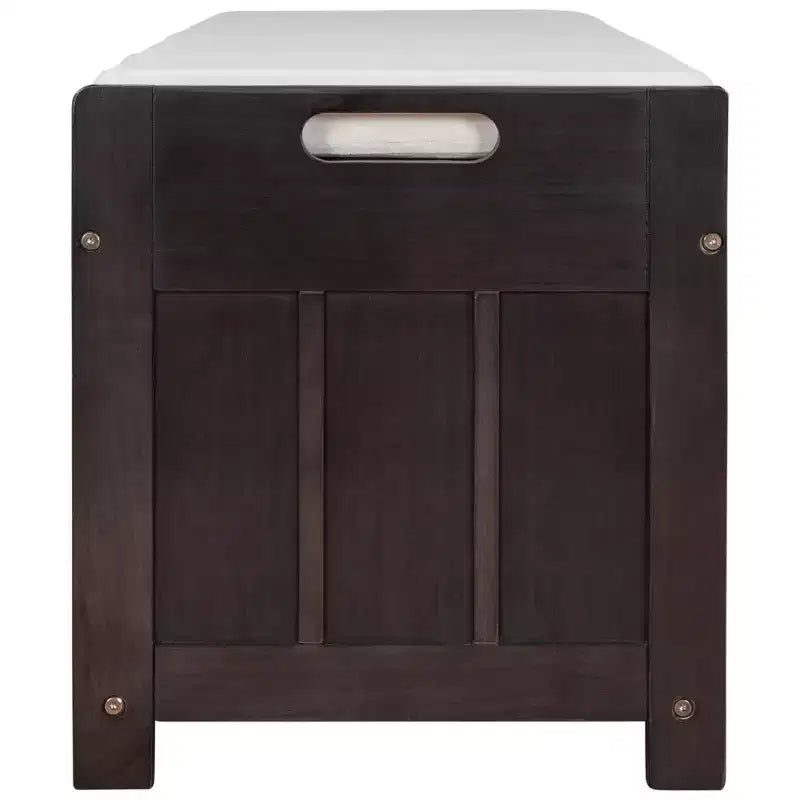 Banc de rangement avec 3 portes persiennes, coussin amovible et rangement dissimulé