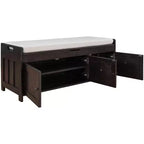 Banc de rangement avec 3 portes persiennes, coussin amovible et rangement dissimulé
