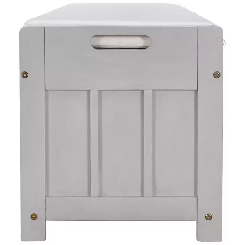 Banc de rangement avec 3 portes persiennes, coussin amovible et rangement dissimulé