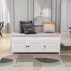 Banc de rangement avec 3 portes persiennes, coussin amovible et rangement dissimulé