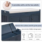 Banc de rangement avec 3 portes persiennes, coussin amovible et rangement dissimulé