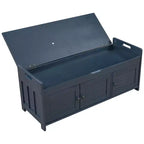 Banc de rangement avec 3 portes persiennes, coussin amovible et rangement dissimulé