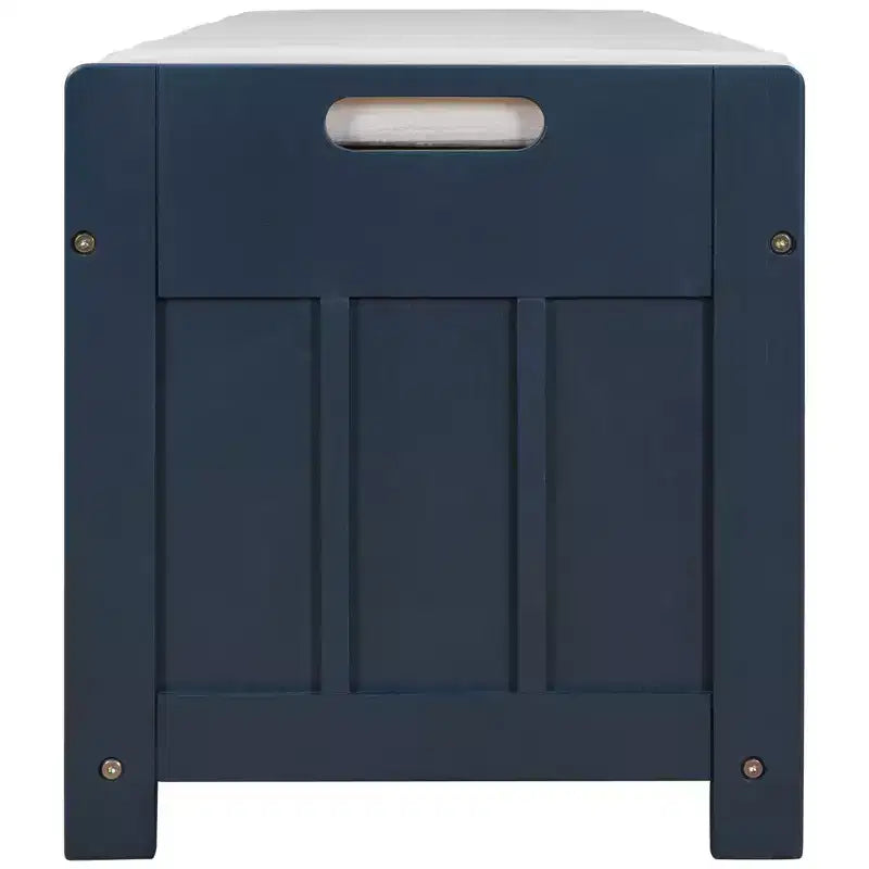 Banc de rangement avec 3 portes persiennes, coussin amovible et rangement dissimulé