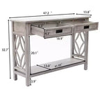 Console en bois gris avec 2 tiroirs et 1 étagère, table d'entrée