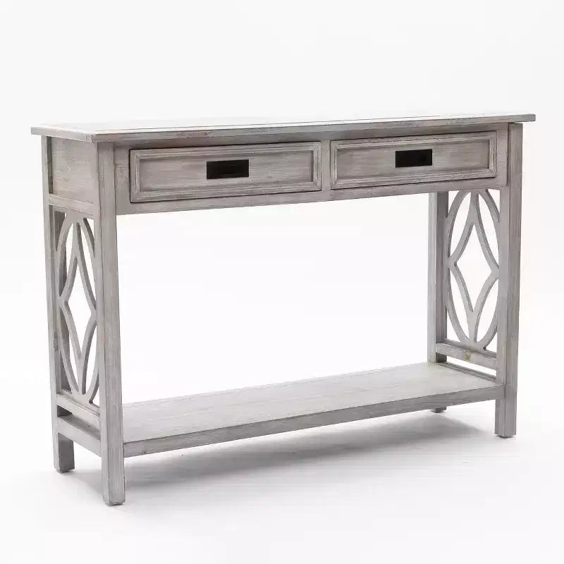 Console en bois gris avec 2 tiroirs et 1 étagère, table d'entrée