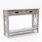 Console en bois gris avec 2 tiroirs et 1 étagère, table d'entrée